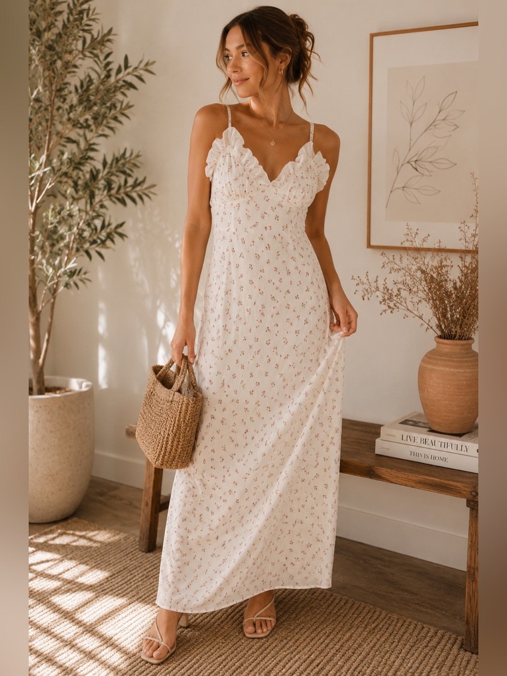 Sister Jane Free People Reel Rose Cami Cream Floral Maxi Dress